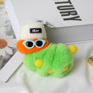 Junhao Same Style Rex Fur Caterpillar Pendant Car Key Ring Lanyard Couple Doll Ornaments with Glasses