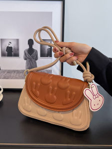 Trendy Rabbit Design Womens Bag Casual Minimalist Style Single Shoulder Cookie Shape Soft Handbag for Young Women