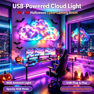 OSIDEN | Spooky Halloween Thunder Cloud LED Strip Lights RGB+IC Music Sync DIY Ambient Light for Gothic Party Gaming Room Decor