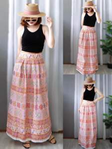 กระโปรงทรงจีบรอบลายม้ง ผ้าฝ้ายพิมพ์ลาย