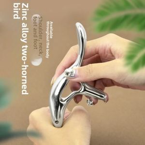 Stainless Steel Metal Triangle Sparrow Foot Massage Stick Meridian Unblocking Acupoint Stimulation Tool Wooden Handle