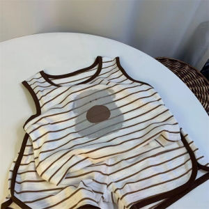 Cartoon Dog Print Stripe Vest Shorts Set Loose Casual Comfortable Contrast Color Two Piece Set for Boys And Girls