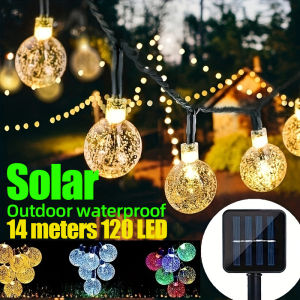christmas lights solar power string light outdoor waterproof 14 meters 120 LED crystal ball fairy lights for garden party wedding holiday decoration