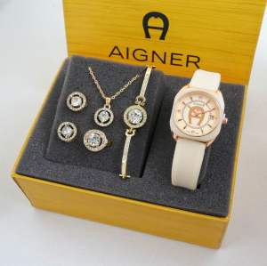 PROMO PAKET ACC FULLSET ‼️Jam Tangan Kasual Wanita Aigner-pw8855 Rubber Tangal Aktif