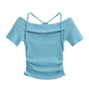 Y2K Pure Desire Barbie Pink One-Shoulder Jazz Dance Top Womens Design Sensation Shoulder Exposure Spicy Girl T-shirt