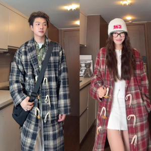 เสื้อแจ็คเก็ตขนสัตว์ลายสก็อตสีแดง ทรงหลวม แขนยาว ปกเสื้อแบบสวมหัว ผ้าฝ้ายผสมโพลีเอสเตอร์ ฤดูใบไม้ผลิและฤดูใบไม้ร่วง