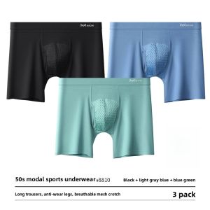 miiow | Comfortable Modal Mens Underwear Long Anti-wear Leg Breathable Large Size Sports Running Boxer Shorts Simple Style Mid-Waist