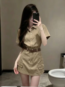 Ge·an·fei | Retro American Khaki Summer Short Sleeve A-Line Workwear Dress