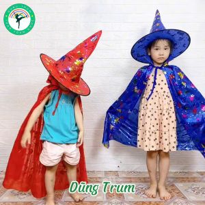Áo choàng phù thủy Halloween kèm mũ cho bé trai bé gái hóa trang Halloween