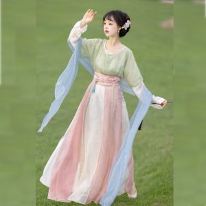 Han Mingyue Original Tang Han Dynasty Spring Banquet Print Tang Beizi Inner Wear round-Neck Shirt Eight Broken Skirt Daily Spring and Summer