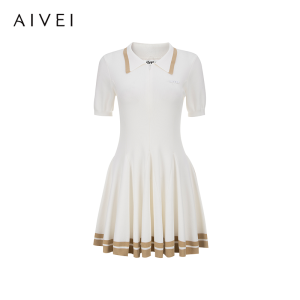 Aivei Golf Series Summer 2025 Knitted Dress Intelligent College Style High Waist Short Sleeve Cotton Blend Soft Comfortable Dress