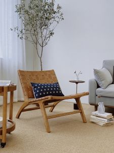 Designer Vintage Solid Wood Leather Chair Woven Chair Cowhide Leisure Chair Single-Seat Sofa Chair Middle Ancient Saddle Chair
