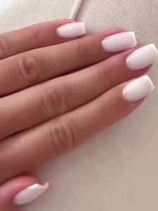 Short Medium fake nails for women gilr light pink white rose french Square nail tips full cover press on acrylic false nail art