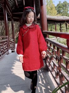 ชุดเด็กผู้หญิง ชุดกี่เพ้าสีแดง ชุดเจ้าหญิงฤดูใบไม้ร่วง/ฤดูหนาว ชุดเด็กผู้หญิง ชุดเจ้าหญิง ชุดกี่เพ้า ชุดเด็ก ชุดเจ้าหญิง