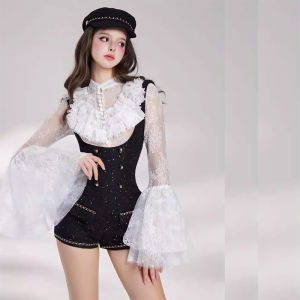 Lace and Ruffled Elegant Fashionable Luxury Boucle Jumpsuit Set