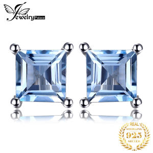 JewelryPalace Square Princess Cut Birthstone Natural Blue Topaz Peridot Amethyst Garnet Citrine Created Blue Sapphire Emerald Ruby 925 Sterling Silver Stud Earrings for Women Fashion Gemstones Earings