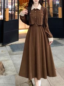 Fall Winter High End French Style Long Sleeve Shirt Dress Plus Size Waist In Motion Slimming Mini Black Dress