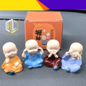 Bộ 4 Tượng Phật Tứ Không Chú Tiểu Hòa Thượng Tu Sĩ Bộ Tượng Chú Tiểu Tứ Không Trang Trí Xe Hơi