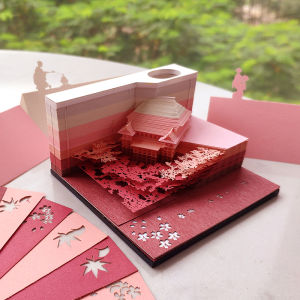 3D Paper Carving Three-Dimensional Note Paper Shimizu Japanese 3D Art Architecture Sticky Notes Hand Tear Artwork Decoration Gift