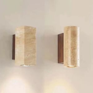 Yellow travertine stone Japanese style wall lights Indoor Lighting bedroom dinning room wall lamp designer retro outdoor Waterproof Home Decor