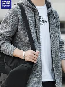 ROMON | Áo khoác thể thao nam Lormon Áo len cardigan dệt kim thường ngày thời trang xuân thu Áo khoác ngoài có mũ trùm đầu thời trang