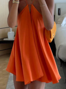 Pure Color Backless Loose A-Line Camisole Skirt Womens High Waist Knitted Short Dress Southeast Asian Style Summer Dress