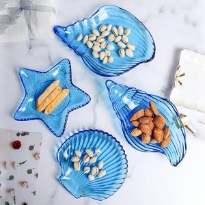 Bát Đĩa Thủy Tinh Dày Trang Trí Trái Cây Chụp Ảnh Bát Đĩa Vỏ Sò Sao Biển Hình Con Lùn Phong Cách Bắc Âu Trung Quốc Đại Lục Dùng Tại Nhà