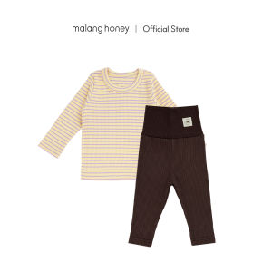 [Malang honey] Newborn Bamboo Colic-Relief Sleepwear Set Slim Fit Baby Comfort Pajama Loungewear Long Sleeve Top & High-Waist Full Length Pants - Modal Soft