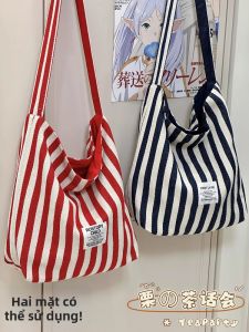 KDMILD | Stripe Large Capacity Red Commuter Tote Bag