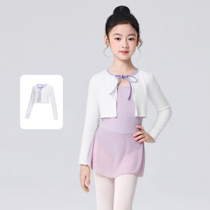 daydance | Girls Kid Dance Tops Contrast Color Lacing Ballet Top Classical Long Sleeve Ballet Cardigan Shawl Short Dance Ribbed Tops