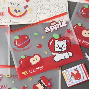 แฟ้ม Red Apple น่ารัก แฟ้มเอกสารใสกันน้ำขนาด A4 แฟ้ม กระเป๋า PP ลายการ์ตูน