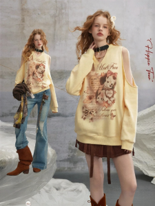 Unifree | American Retro Spring Style Relaxed Fit Wide Puppy Print Sweatshirt