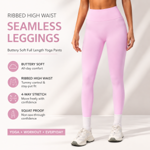 Ribbed High Waist Seamless Leggings | Buttery Soft Full Length Yoga Pants