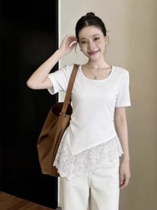 Irregular Lace Spliced Plus Size Slimming Summer Top