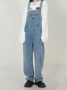 High Waist Wide Leg Overalls Womens Denim Utility Pants Loose Fit Vintage Style Multi Pockets Casual Trousers for Ladies