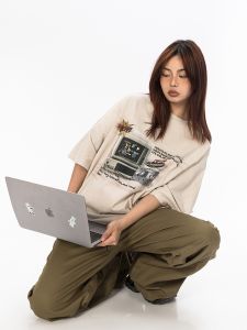 Blackbb Distressed Print Short Sleeve Cotton T-shirt Womens Loose Fit Casual Style Summer Top Half Sleeve Vintage Design