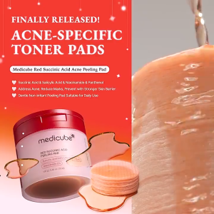 medicube Red Succinic Acid Panthenol Pads - - Exfoliating Toner Pads for Breakout-Prone Skin 155g