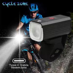 CYCLE ZONE | 1/4 LED Bike Front Light Type-C Rechargeable Bicycle Headlight with 5 Lighting Modes Short Long Style Night Cycling Safety Lamp