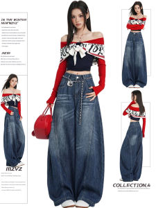 MZVZ | Quần Jeans Denim Chân Rộng Thiết Kế Dao Gập Mỹ Cổ Điển