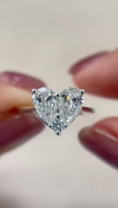 TDG 10K White Gold Lab-Grown Heart-Shaped Diamond Ring with Side Pear Diamonds