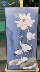Tranh treo tường- Tranh Laminate Tráng gương in giả viền- Tranh hoa sen- Tranh treo phòng kháchphòng làm việc- Bộ 1 tấm