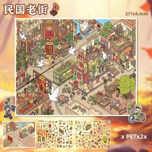 Kawaii Lively Alley 3D Retro Street View Phong Cảnh Nhãn Dán DIY Pocket Cabin Cảnh Lễ Hội Quà Tặng Văn Phòng Phẩm Chất Liệu PET