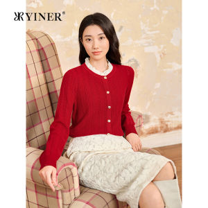 Contrast Color Ruffled Collar Merino Wool and Cashmere Blend Knitwear
