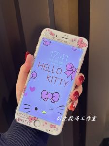 ฟิล์มกระจกนิรภัยลายการ์ตูน Hellokitty สำหรับ Apple iPhone 5s 4s 6/6splus 7p/8plus SE2 3 ป้องกันการระเบิด ขอบนิ่ม ฟิล์มป้องกันเต็มจอ