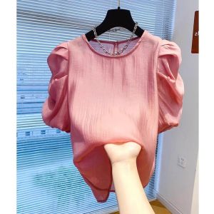Elegant Thin Breathable Tencel Chiffon Short Sleeve Shirt
