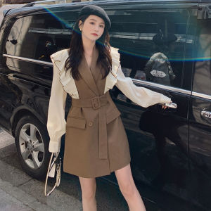 French Style Fake Two-Piece Dress Set Womens Autumn 2025 New High-End Small Noble Age-Defying Suit Skirt Korean Style High Waist A-Line Midi Dress