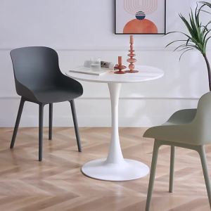 Tulip Style White Round Table With Rock Slab