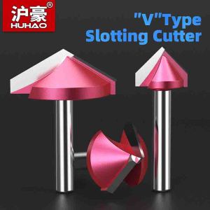 HUHAO 6mm Shank V Shape Wood Router Bit 60 90 120 150 Degrees 3D Engraving Bit Carbide End Mill for Wood MDF Cutting Slotting