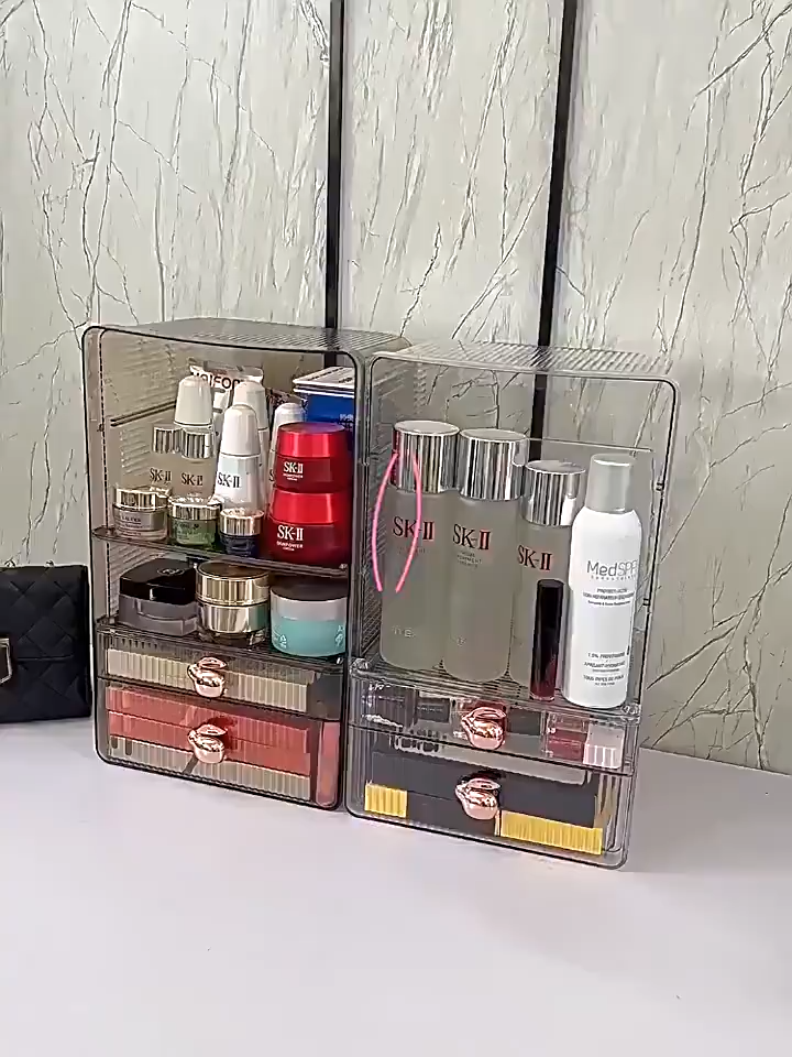 3 Layer waterproof storage Transparent makeup storage box dustproof cosmetics storage box