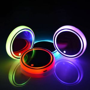 1 Pcs Car LED Luminous Water Coaster Car Logo Coaster with 7 Colors Changing USB Charging Mat Luminescent Cup Pad Interior Atmosphere Lamp Decoration Light